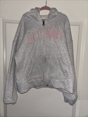 Girls Heather Gray Hoodie with Pink Embroidered Logo